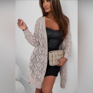 Hallow Out Openwork Knit Cardigan Sweater - Khaki -Multiple Sizes